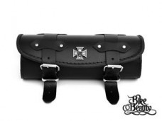 Skull & Maltese Cross Black Leather Pouch Tool Roll Harley-Davidson Yamaha Kawasaki Honda Suzuki Triumph